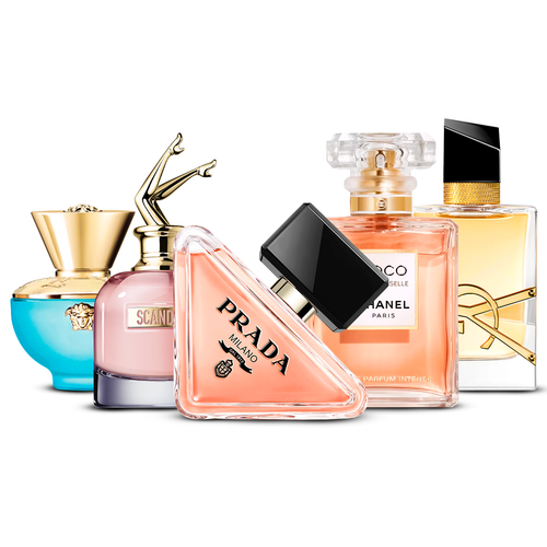 Combination of 5 women's perfumes – Versace Dylan Turquoise, Scandal, Prada Paradoxe, Coco Mademoiselle and Yves Saint Laurent Libre [100 ml each]